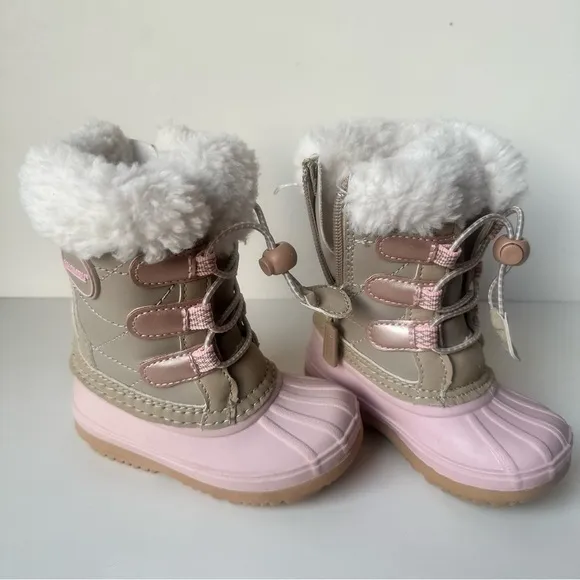 Khombu Faux Fur Side Zip Snow Winter Boot Pink/Tan Toddler Girl Sz 5