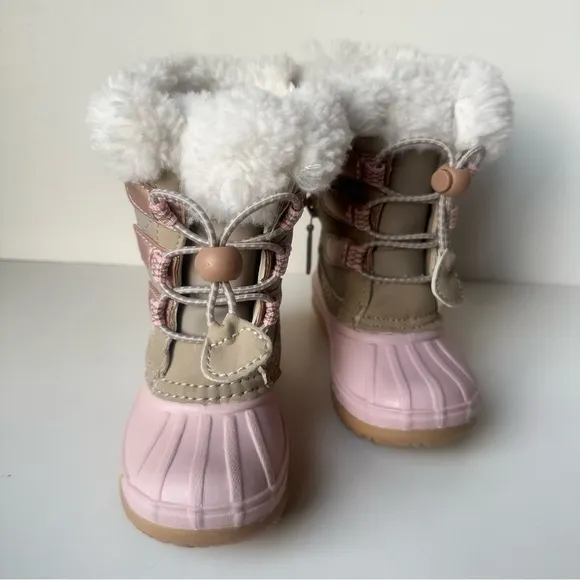 Khombu Faux Fur Side Zip Snow Winter Boot Pink/Tan Toddler Girl Sz 5