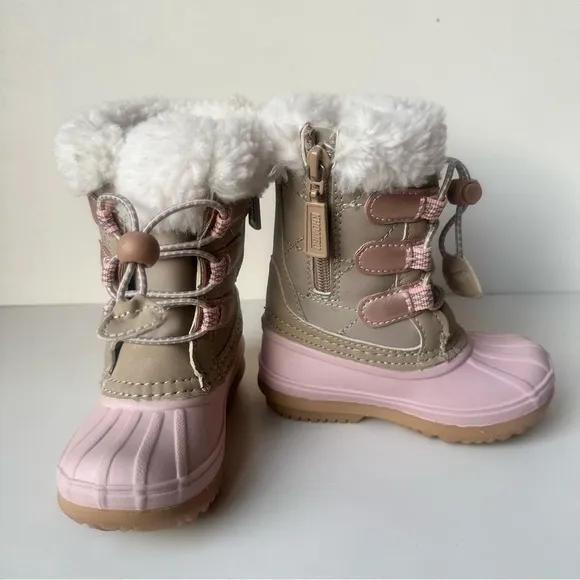Khombu Faux Fur Side Zip Snow Winter Boot Pink/Tan Toddler Girl Sz 5