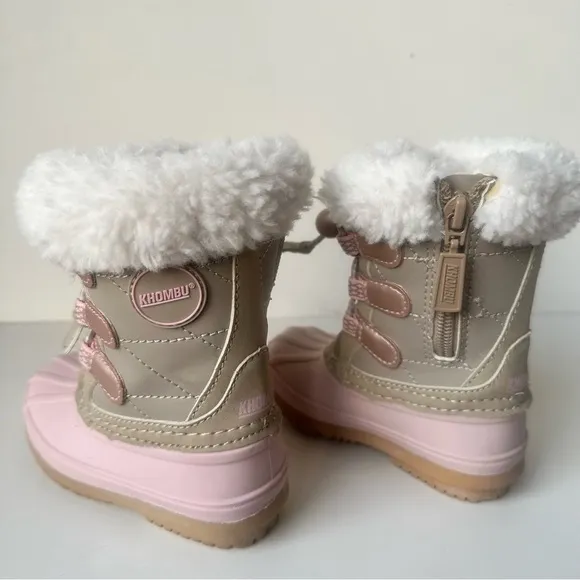 Khombu Faux Fur Side Zip Snow Winter Boot Pink/Tan Toddler Girl Sz 5