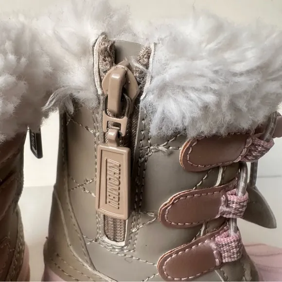 Khombu Faux Fur Side Zip Snow Winter Boot Pink/Tan Toddler Girl Sz 5