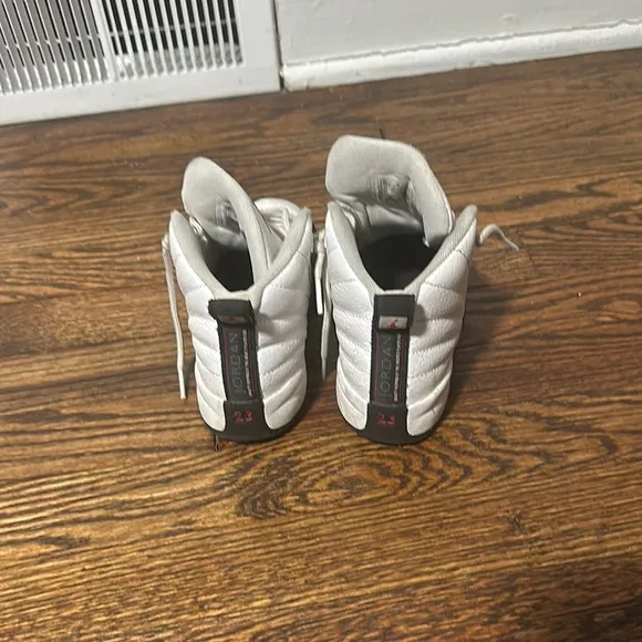 Kids White and Black Jordan 12 Shoes