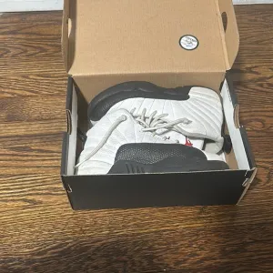 Kids White and Black Jordan 12 Shoes