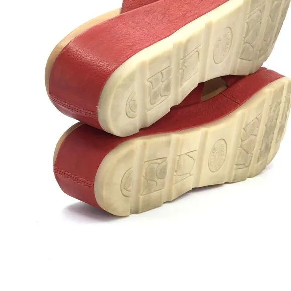 Kork-Ease Baja Sport Sandals Size 10 Red Leather Toe Loop Wedge Crisscross Upper