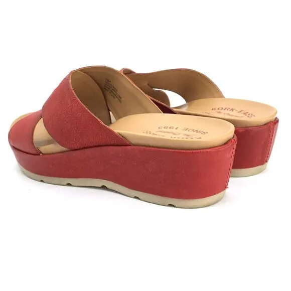 Kork-Ease Baja Sport Sandals Size 10 Red Leather Toe Loop Wedge Crisscross Upper