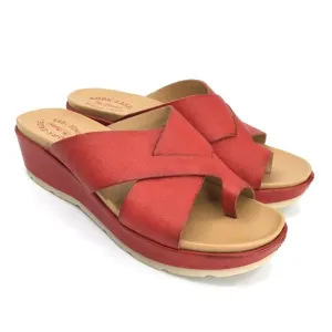 Kork-Ease Baja Sport Sandals Size 10 Red Leather Toe Loop Wedge Crisscross Upper