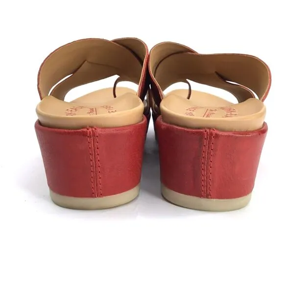 Kork-Ease Baja Sport Sandals Size 10 Red Leather Toe Loop Wedge Crisscross Upper