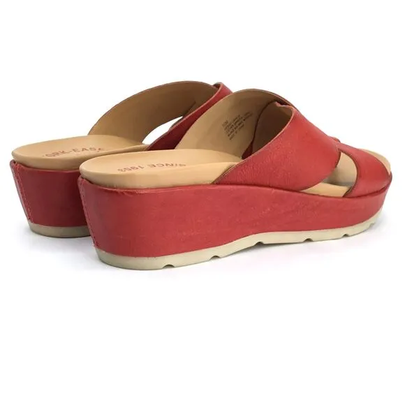 Kork-Ease Baja Sport Sandals Size 10 Red Leather Toe Loop Wedge Crisscross Upper