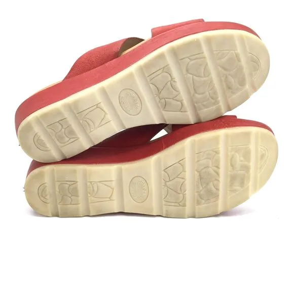 Kork-Ease Baja Sport Sandals Size 10 Red Leather Toe Loop Wedge Crisscross Upper