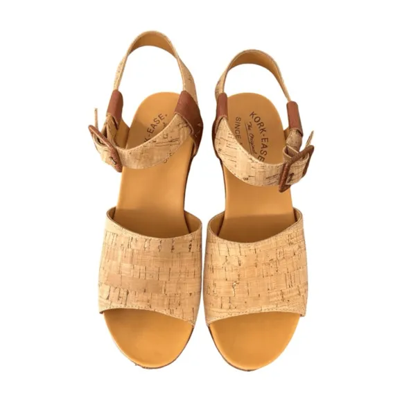 Kork-Ease Keirn Cork &amp; Leather Platform Wedge Sandals - Tan - Size 8
