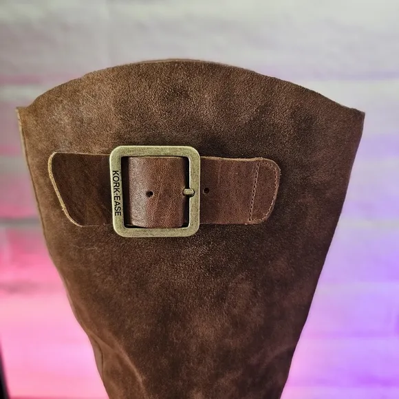Kork-Ease Rue Tall Brown Leather Boots Womens Size 9 Classic Suede Side Zip
