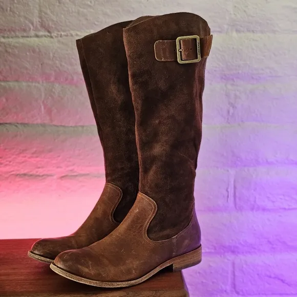 Kork-Ease Rue Tall Brown Leather Boots Womens Size 9 Classic Suede Side Zip