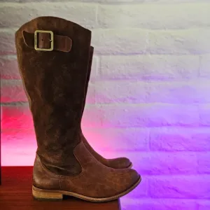 Kork-Ease Rue Tall Brown Leather Boots Womens Size 9 Classic Suede Side Zip
