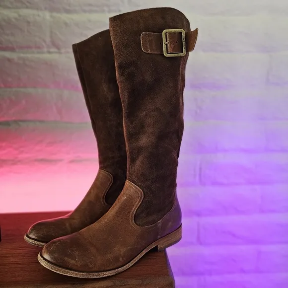 Kork-Ease Rue Tall Brown Leather Boots Womens Size 9 Classic Suede Side Zip