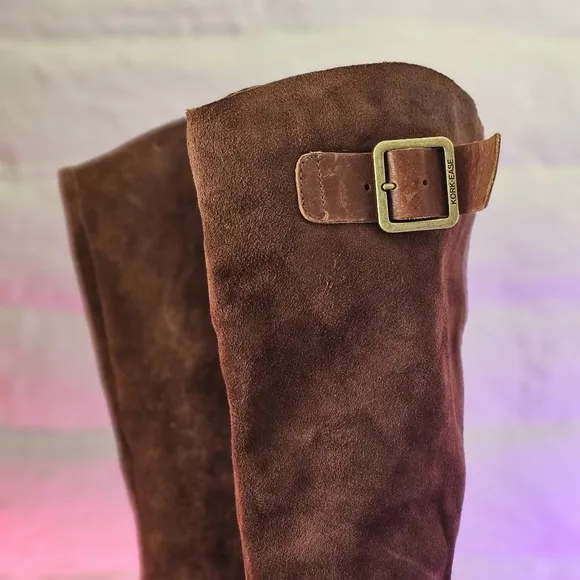 Kork-Ease Rue Tall Brown Leather Boots Womens Size 9 Classic Suede Side Zip