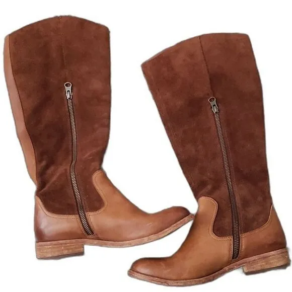 Kork-Ease Rue Tall Brown Leather Boots Womens Size 9 Classic Suede Side Zip