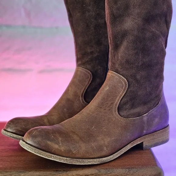 Kork-Ease Rue Tall Brown Leather Boots Womens Size 9 Classic Suede Side Zip
