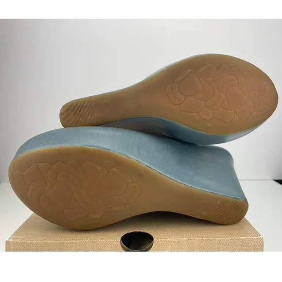 KORK EASE Sarah Peep Toe Sling Back Wedge Shoe Womens (9) Blue Comfort Leather