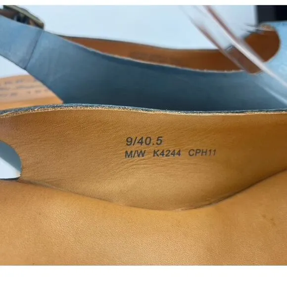 KORK EASE Sarah Peep Toe Sling Back Wedge Shoe Womens (9) Blue Comfort Leather