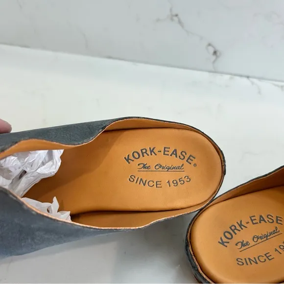 Kork Ease Women's Para Clog Wedge Leather Shoes Blue Brown 9 Slip On