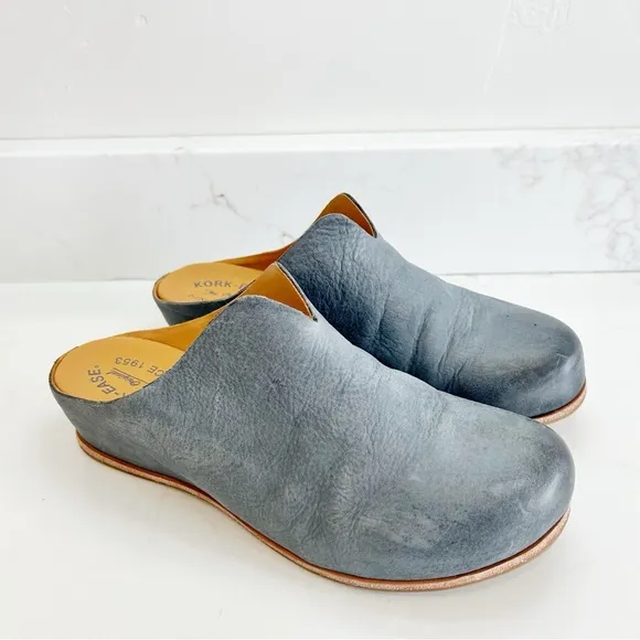 Kork Ease Women's Para Clog Wedge Leather Shoes Blue Brown 9 Slip On