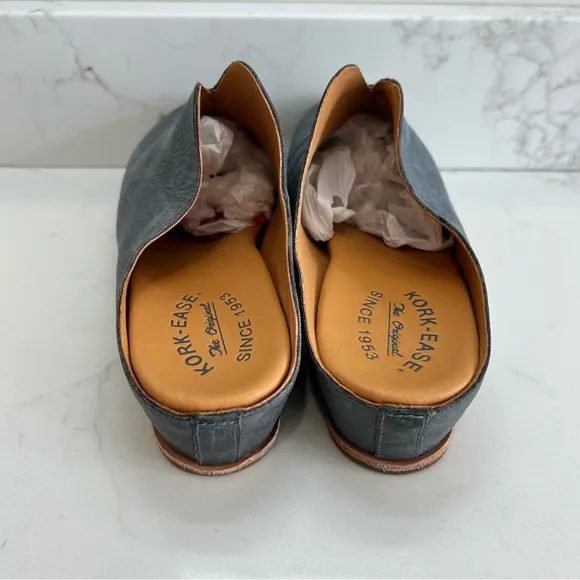 Kork Ease Women's Para Clog Wedge Leather Shoes Blue Brown 9 Slip On