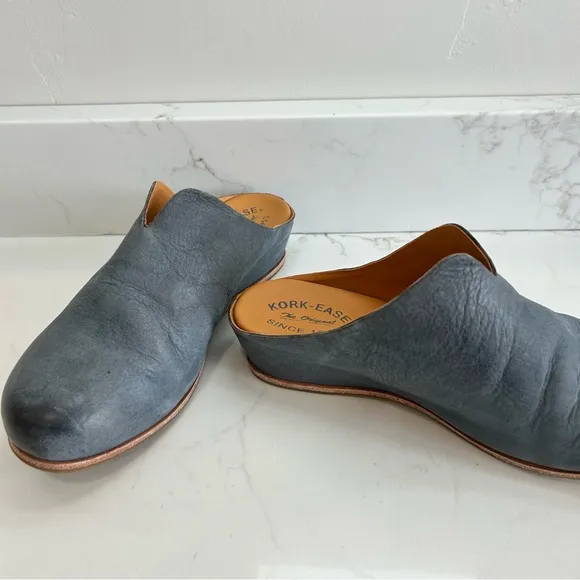 Kork Ease Women's Para Clog Wedge Leather Shoes Blue Brown 9 Slip On