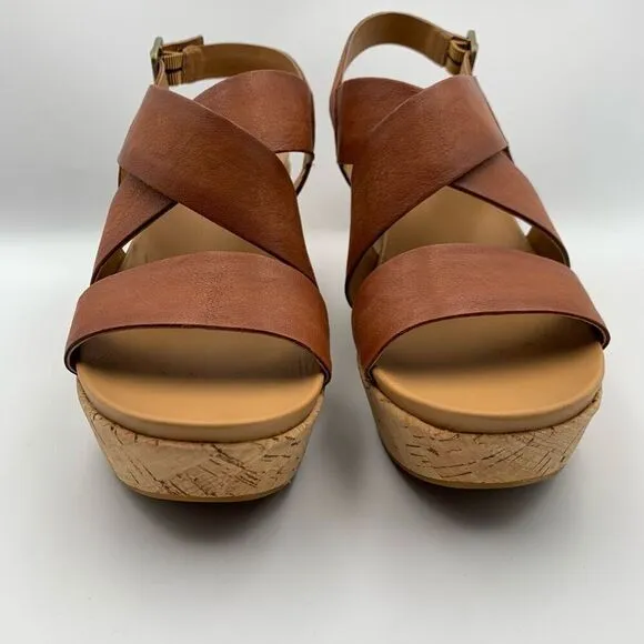 Kork-Ease Ashcroft Leather Wedge Sandal Etiope Brown Size 9