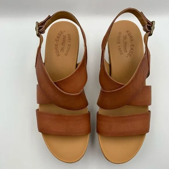 Kork-Ease Ashcroft Leather Wedge Sandal Etiope Brown Size 9