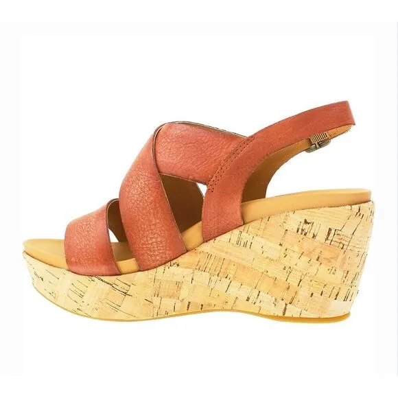 Kork-Ease Ashcroft Leather Wedge Sandal Etiope Brown Size 9