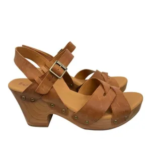 Korks Bagley sandals 11 platform wood heeled ankle strap open toe leather brown