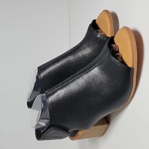 Korks Korks-Ease Cayleigh Wedge Peep Toe Heel.Slingback SandalBlack Leather 8.5