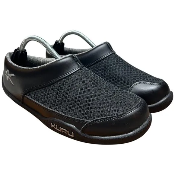 KURU Draft Women's 7 Black Slip On Clog Mule Comfort Slipper Shoes Leather Mesh