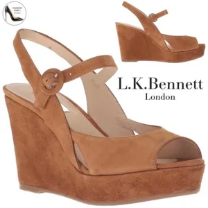 L. K. Bennet Raisa Designer brown tan suede wedge platform ankle strap sandal 40