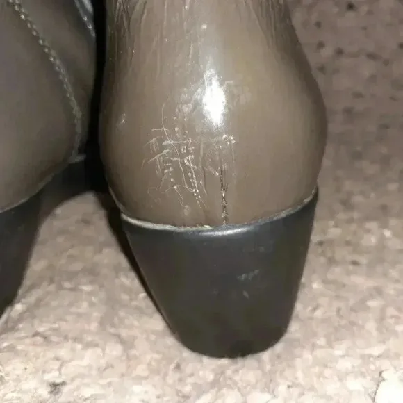LA CANADIENNE-Gaetana-Patent Leather Gray-Green Wedge Boots-SZ 7-Excellent