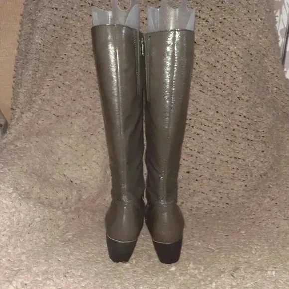 LA CANADIENNE-Gaetana-Patent Leather Gray-Green Wedge Boots-SZ 7-Excellent