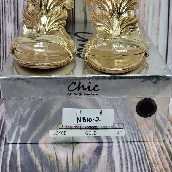 LADY Couture Joyce Gold Metal Winged T-Strap Sandal Heels