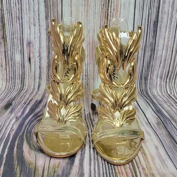 LADY Couture Joyce Gold Metal Winged T-Strap Sandal Heels