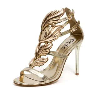 LADY Couture Joyce Gold Metal Winged T-Strap Sandal Heels