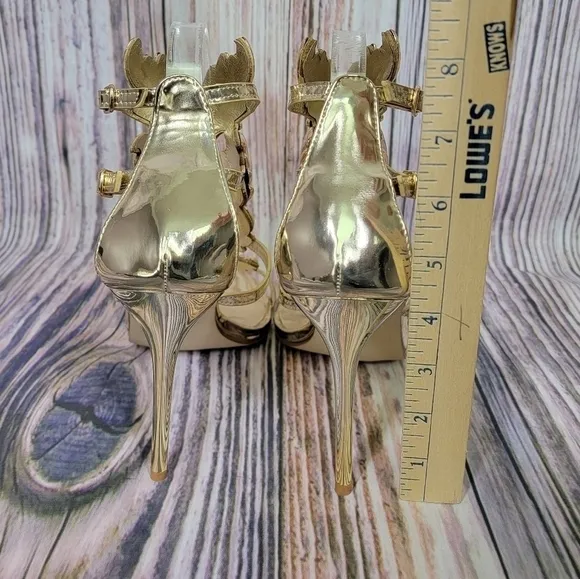 LADY Couture Joyce Gold Metal Winged T-Strap Sandal Heels