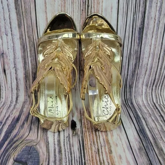 LADY Couture Joyce Gold Metal Winged T-Strap Sandal Heels