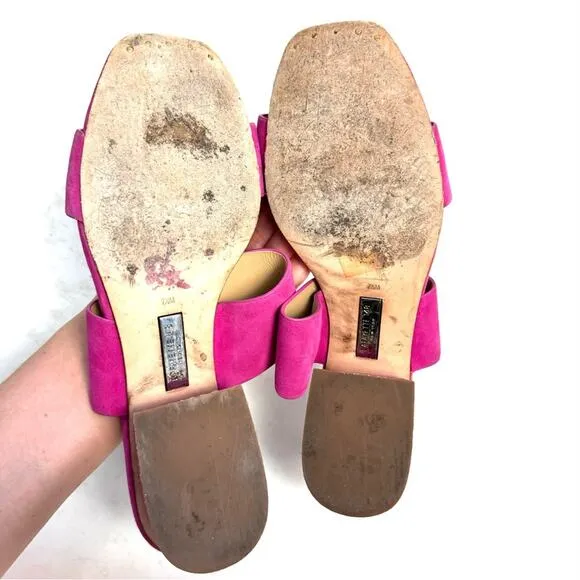 Lafayette 148 Hot Pink Suede Leather Sandals Size 7.5
