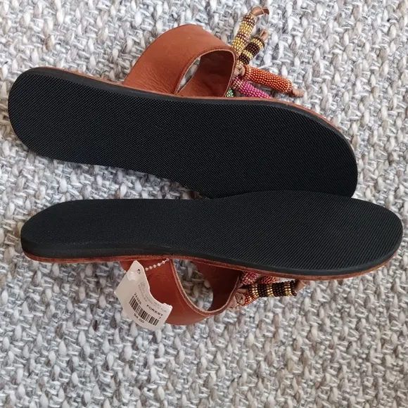 Laidback London Toe Ring Leather Beaded Sandals
