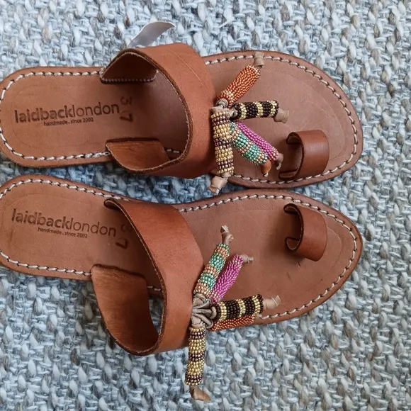 Laidback London Toe Ring Leather Beaded Sandals