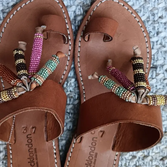 Laidback London Toe Ring Leather Beaded Sandals