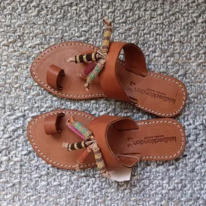Laidback London Toe Ring Leather Beaded Sandals