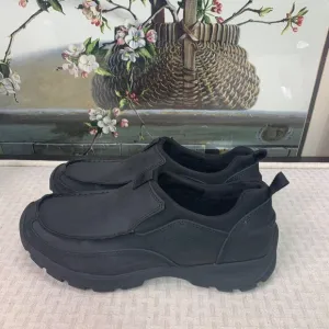 Lands End Mens Size 10.5 Black Leather Low Top All Weather Slip-On Casual Shoes