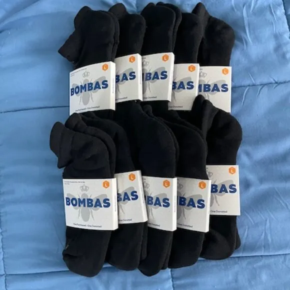Large Bombas Ankle Socks x 10 pairs BUNDLE - Black - MENS UNISEX NEW lot GOTH