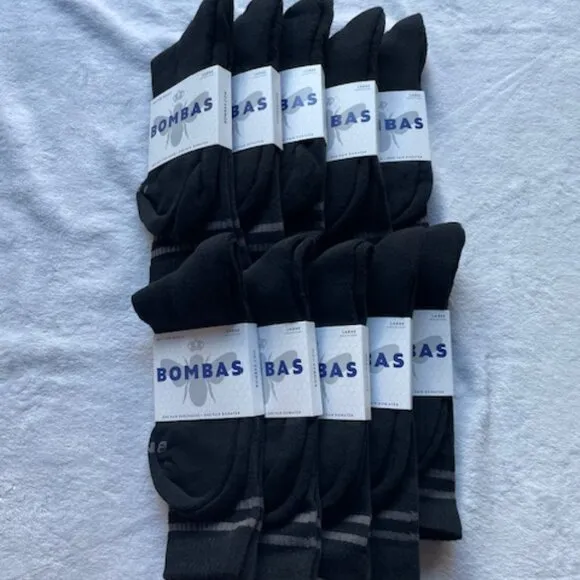 LARGE Bombas Socks Bundle Lot x 10 pairs Half Calf style - Black UNISEX NEW NWT