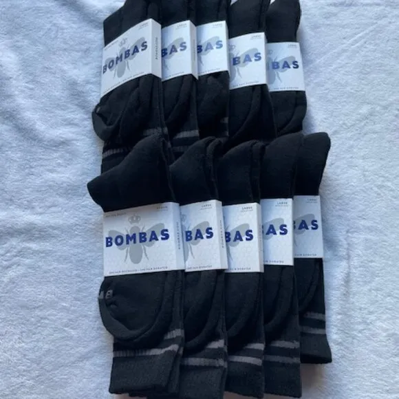 LARGE Bombas Socks Bundle Lot x 10 pairs Half Calf style - Black UNISEX NEW NWT